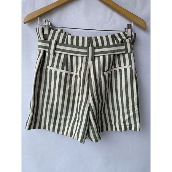 L’Agence Alex Striped High Waisted Linen Blend Paper Bag Shorts Size 4 - Picture 4 of 9